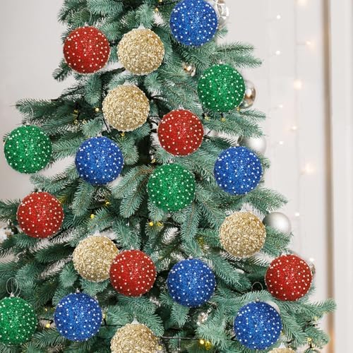 Lyrow 24 Pcs 4" Christmas Ball, Red,Blue,Green,Gold