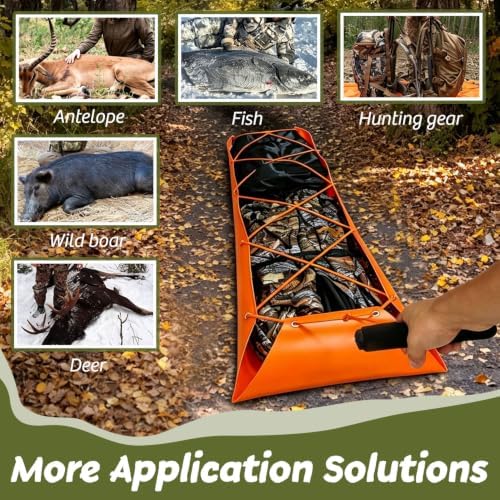 Deer Drag Sled, Heavy Duty HDPE Game Hauler with Ropes and Tow Handles, 73 x 22.8 in, Tear Resistant, 800 lbs Capacity