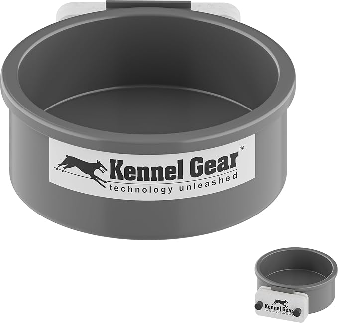 Dog Crate Water Bowl No Spill, 20oz Food-Grade Polypropylene Feeder (Grey) | Secure Crate Mount with Covered Parts, Travel-Ready, Easy-To-Clean Design for Home, Crate Training and Travel