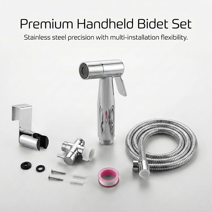 BARROCK Chrome Handheld Bidet Sprayer for Toilet,Stainless Steel Baby Cloth Diaper Jet Spray Kit,Bathroom Toilet Bidet Attachment Set with Adjustable Water Pressure for Bathing Pets and Feminine Wash