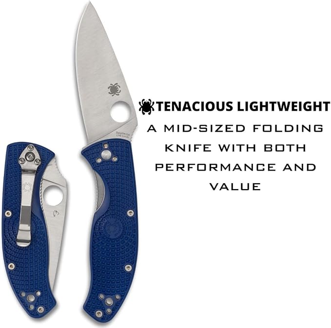Spyderco Tenacious Lightweight Folding Pocket Knife, PlainEdge | 7.77" Overall Length, 3.9" CPM S35VN Steel Blade, Blue, FRN Handle, LinerLock, Full-Flat Grind