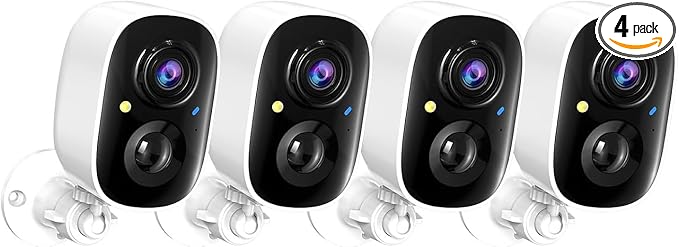 Security Cameras Outdoor/Indoor 4pack,2K UHD WiFi Smart Security Camera,Battery Powered,Motion Detection, 2-Way Audio,Color Night Vision,Weatherproof,Cloud/SD Storage for Home Security (2.4GHz Only)