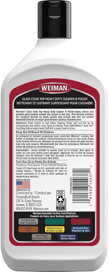 Glass Cooktop Heavy Duty Cleaner and Polish - 20 Ounce - Non-Abrasive No Scratch Induction Glass Ceramic Stove Top Cleaner and Polish (20 Oz Single (2-Pack))