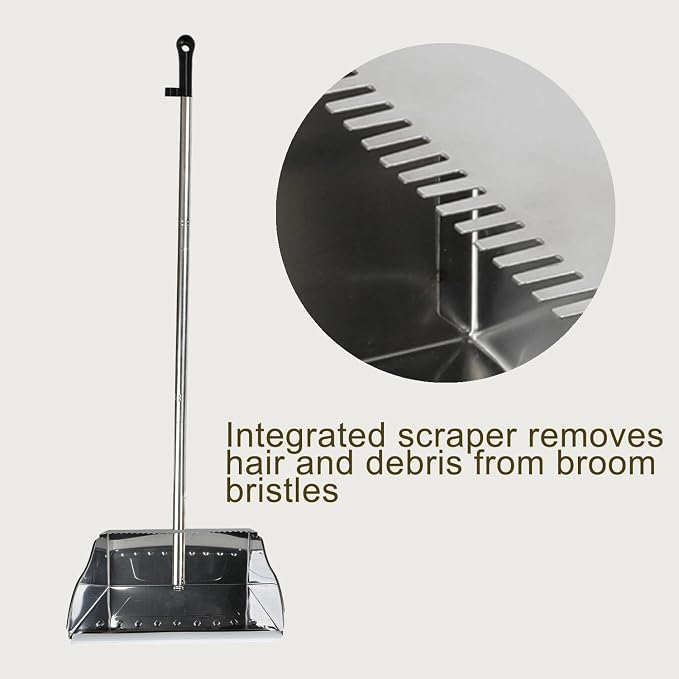 Metal Dust Pan with Long Handle, Stainless Steel Standing Dustpan | Metal Dustpan with Teeth