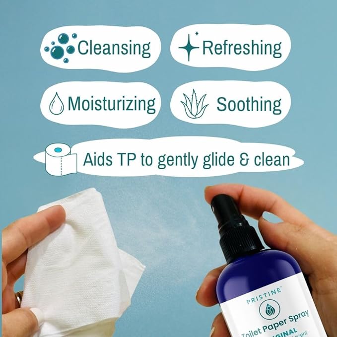 PRISTINE Toilet Paper Spray, As Seen on Shark Tank, Flushable Wipe Alternative, Personal Cleansing Bathroom Spray for Regular Toilet Tissue, Bidet Alternative, Made in USA, Cucumber Bamboo, 4oz Bottle
