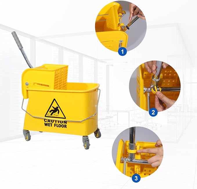 Midoneat Mop Bucket with Wringer, 22 Qt (5.5 Gallon), Wheels,Floor Cleaning | 16.5"L x 10.6"W x 26.4"H, Yellow ,Add One Cotton Mop