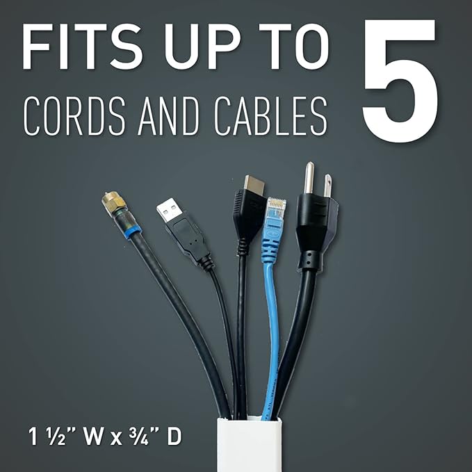 Legrand Wiremold C310 Cordmate III 10 Foot 11 Piece Cord Cover Kit, Organizer for Wall, Holds Up to 5 Cords or Cables, 45"L x 1.5"W, White (1 Pack)