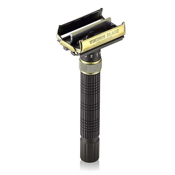 VIKINGS BLADE Adjustable Double Edge Safety Razor + Luxury Case. Smooth, Reusable, Eco-Friendly (The Emperor “Augustus”)