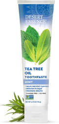 Desert Essence Tea Tree Oil Mint Toothpaste, Fluoride Free, 6.25 oz | Baking soda and sea salt help clean teeth and reduce surface buildup; SLS-free formula freshens breath