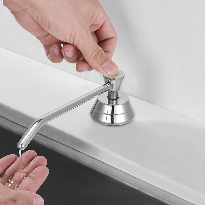 Stardrix Heavy Duty Brass Countertop Liquid Soap Dispenser, Commercial Grade Top Fill Built-in Soap Dispenser with 34 oz/ 1L Bottle for Bathroom, Kitchen, Public Restroom, Chrome Finish, 6” Spout