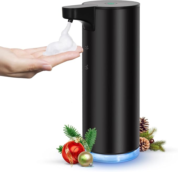 LAOPAO Automatic Soap Dispenser Foaming: Rechargeable Touchless Soap Dispenser Stainless Steel Foam Soap Dispenser for Bathroom Hand Soap Pump for Kitchen Xmas Gift, 9oz, Black