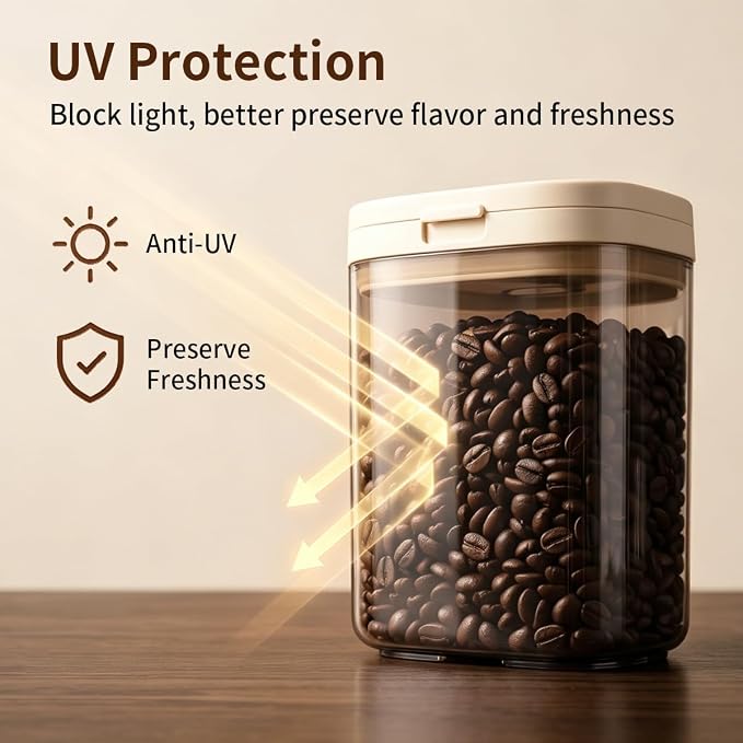 Airtight Food Storage Container with Magnetic Scoop & Built-in Leveler, 1200ML Coffee Storage Container with Date Tracker, BPA Free UV Blocking Food Container for Coffee Beans, Ground Coffee, Tea