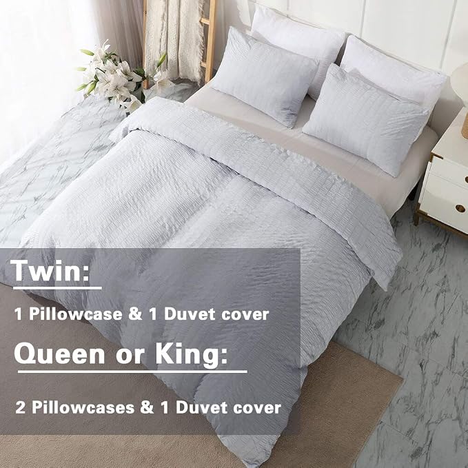 AveLom Light Gray Duvet Cover King Size, Textured Seersucker Duvet Cover Set, Soft Washed Microfiber with Zipper Closure and Corner Ties, 3 Pieces, 104" x 90" Duvet Cover & 2 Pillowcases