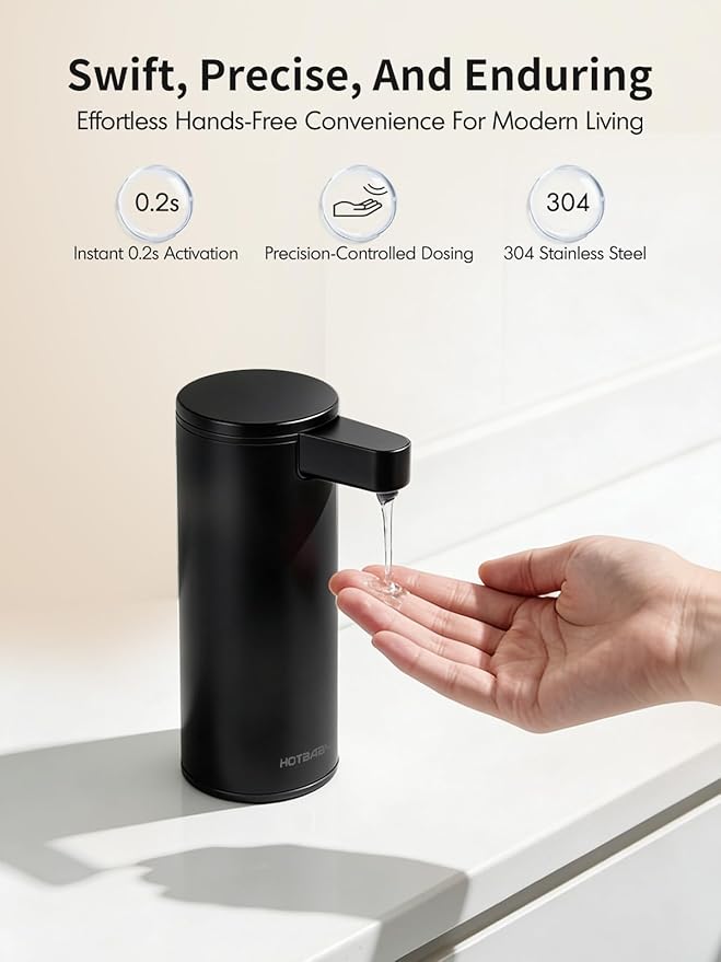 Automatic Liquid Soap Dispenser Touchless: Liquid Hand Soap Dispenser Stainless Steel - Free Touch Electric Soap Dispenser Rechargeable with Sensor for Bathroom, Commercial (Black)