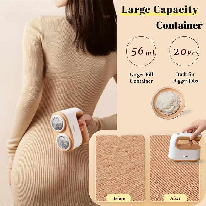 Rechargeable Portable Lint Remover & Fabric Shaver with 4 Replaceable Blades, Dual-Head Powerful Trim & Suction 3-Setting Control Large Capacity Container Extra Large Shaving Head Defuzzer for Clothes