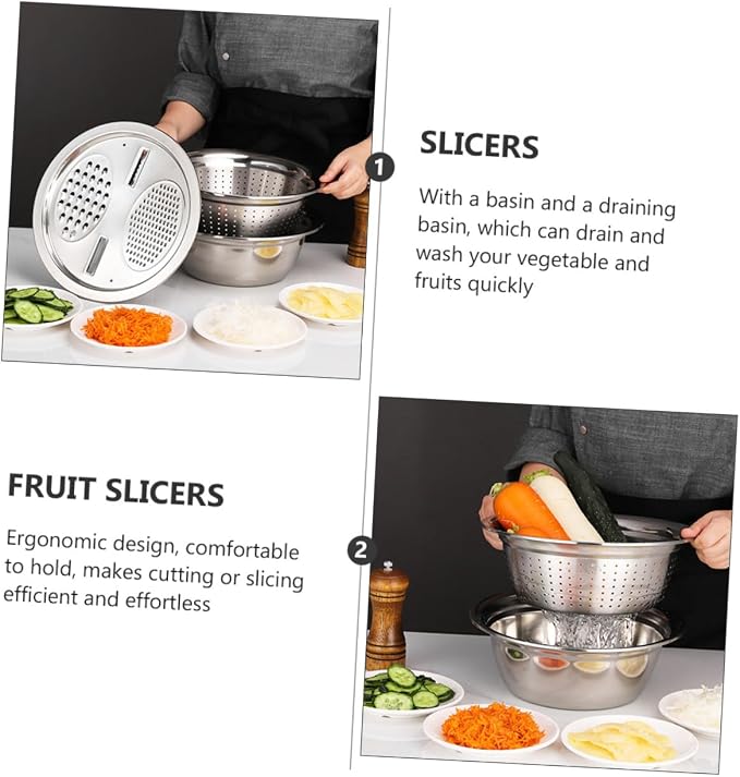 SECFOU Ergonomic Vegetable Slicer Peeler Grater Basin for Kitchen Food Strainer