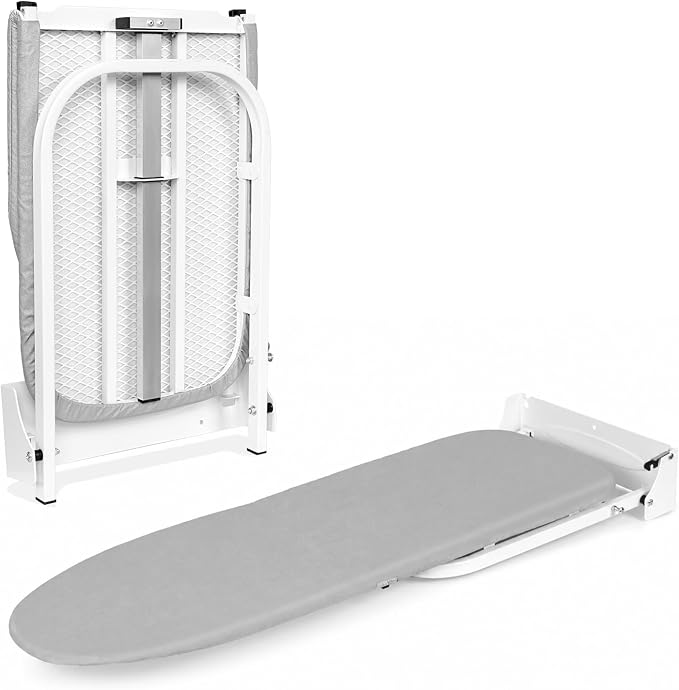 Wall Mounted Folding Ironing Board, Gray | Space Saving Ironing Board with Heat Resistant Cover, Compact Foldable Iron Board for Small Space Home Laundry Room