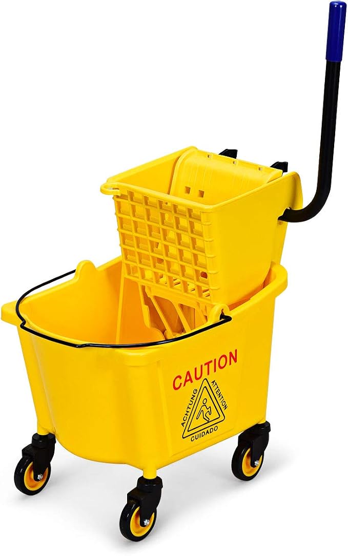 Goplus Commercial Mop Bucket with Wringer, Household Portable Mop Bucket, Ideal for Household and Public Places Floor, 26 Quart Capacity, Yellow (26 Quart)