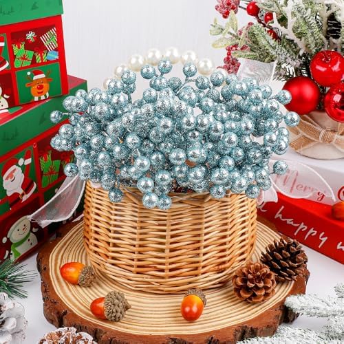 Fangoo 20 Pack 7 Inch Artificial Light Blue Berry Picks for Christmas Tree