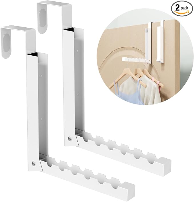 BAKON Over The Door Hanger Folding Clothes Drying Rack, Folding Hanging Coat Rack for Indoor Laundry Room Compact Small Space Foldable Portable Clothing Hanger Hook Collapsible- 2 Pack