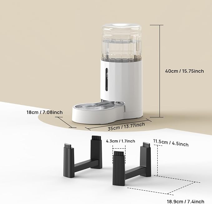 CZPET Elevated Dog Water Bowl Dispenser for Large Dogs (8L+Stand,White) | With Stainless Steel Bowl Gravity Waterer, Large Capacity and Drinking Area Noise-Free for Pets