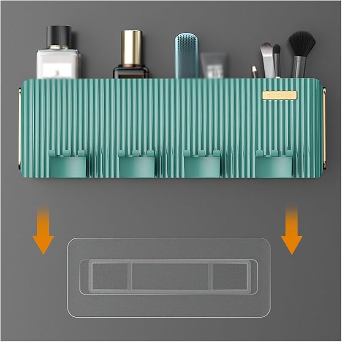 Toothbrush Rack Plastic Wall Mounted Toothbrush Holder Bathroom Green Orange Toothpaste Holder Adhesive Storage Box Bathroom Toothbrush Holder(B), S34cm