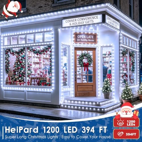 1200 LED Christmas Lights 394 FT Cool White Outdoor Remote Plug