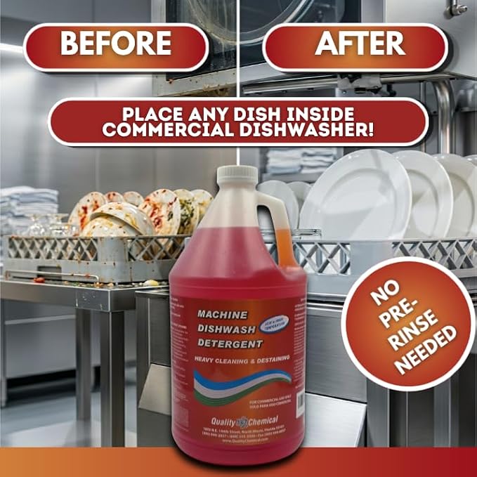 Quality Chemical Heavy Duty Liquid Alkaline Commercial Dishwasher Detergent - Industrial-Grade - Dissolves Food Stains, Grease, Grime and Residue - No Pre-Rinse - Ready-to-Use 5 Gallon Pail (640-oz)