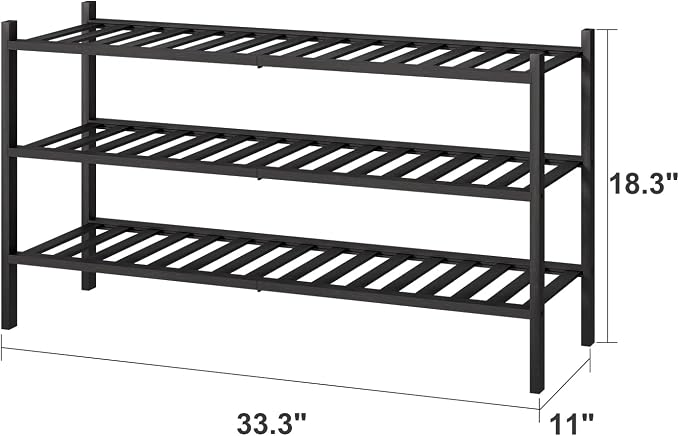 viewcare 3-Tier Long Black Shoe Rack, Bamboo Wood Shoe Rack for Closet, Entryway & Hallway, Stackable | Functional | Sturdy