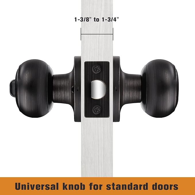 Probrico Door Lock, Privacy Door Knobs with Lock, Interior Door Knobs, Bedroom Door Lock, Oil Rubbed Bronze, 3 Pack