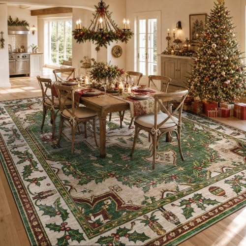 Engiw Christmas Rug 6x9 Area Rug, Washable Non-Slip, Soft Low Pile Carpet, Christmas Decorations for Living Room, Bedroom, Kitchen, Hallway, Entryway and Under Christmas Tree