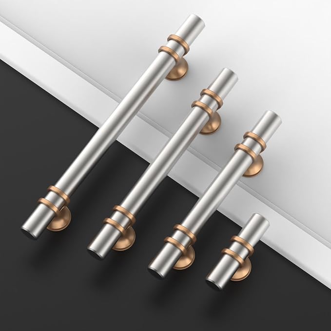 Asidrama 10 Pack 3.75 Inch(96mm) Brushed Satin Nickel and Champagne Bronze Kitchen Cabinet Handles, Cabinet Pulls Kitchen Cabinet Hardware Cupboard Handles Drawer Pulls