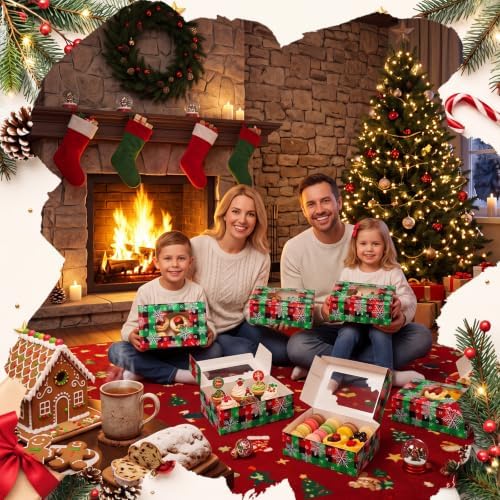 Tenceur 24 Pcs Christmas Cookie Box Window,8.7 x 5.8 x 2.8'',Snowy Plaid