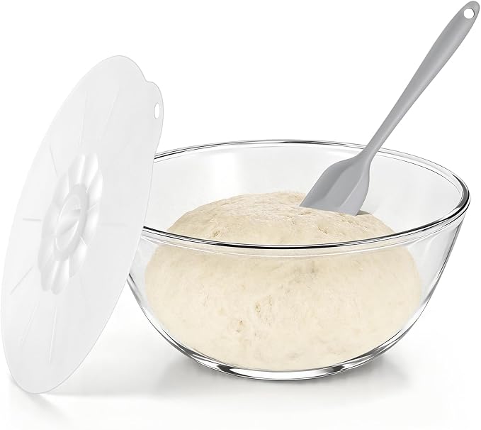 Keway 4.7 Quart Large Glass Mixing Bowl with Lid,Large Glass Bowl for Sourdough Bread Making,Kitchen Salad Bread Storage