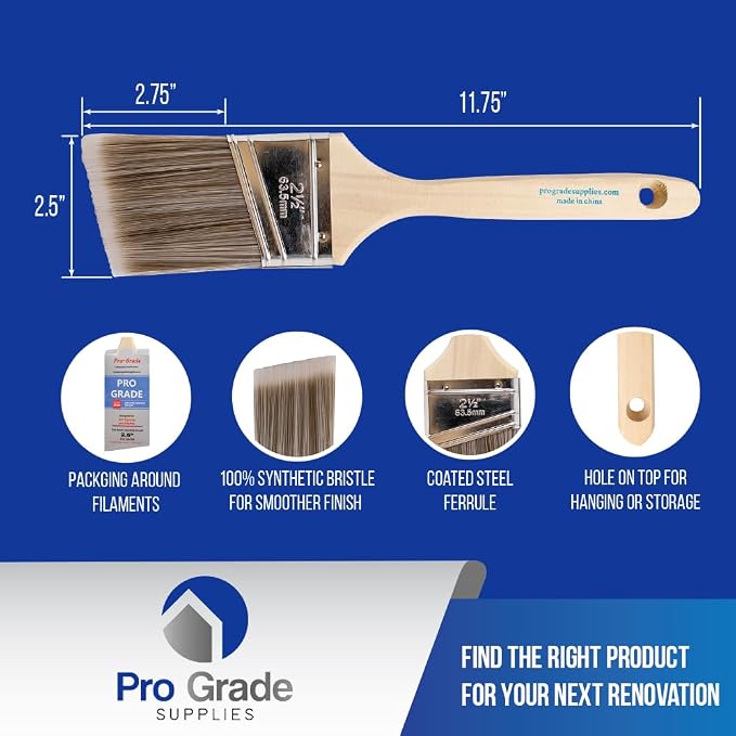 Pro Grade - Paint Brushes - 12Ea 2.5" Angle Brushes