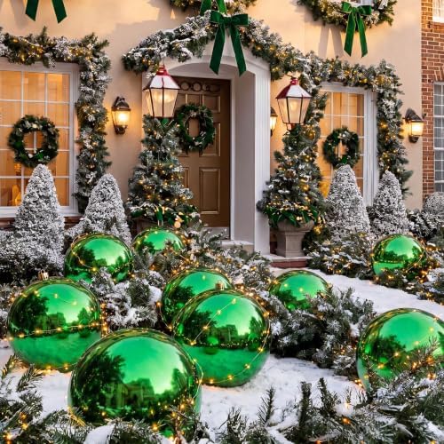 Threan 12 Inch Large Emerald Green Shiny Christmas Ball Ornaments