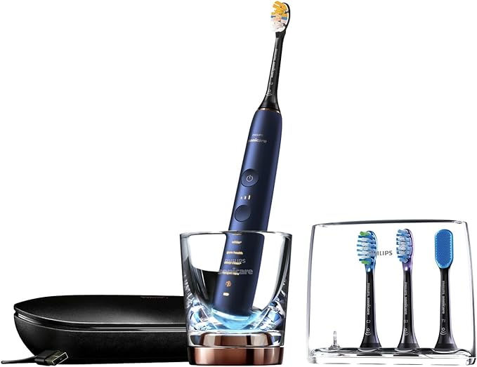 Philips Sonicare DiamondClean Smart 9750 Electric Toothbrush - Sonic Toothbrush with App, Pressure Sensor, 15 Brushing Settings, Replacement Reminder, USB Charging Travel Case, Lunar Blue, HX9954/74
