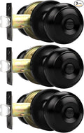Probrico Matte Black Privacy Door Knobs for Bedroom Bathroom, Stainless Steel Keyless Interior Door Handles Bath/Bed Lockset, 3 Pack