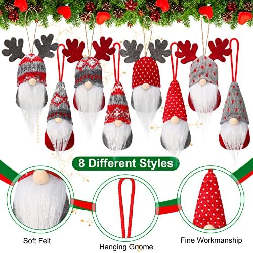 Skylety Christmas Tree Hanging Gnomes Plush Christmas Ornaments Elk Swedish Handmade Gnome Decor Mini Halloween Scandinavian Santa Holiday Decoration for Walls Stairs Windows(8 Pieces)