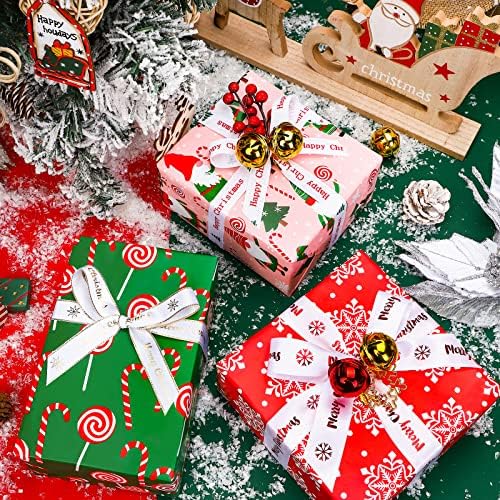 WRAPAHOLIC 30 Inch Christmas Wrapping Paper Roll - Jumbo Roll Red, Green and Pink Christmas Gnome Elf Holiday Collection - 4 Rolls - 30 Inch x 120 Inch Per Roll