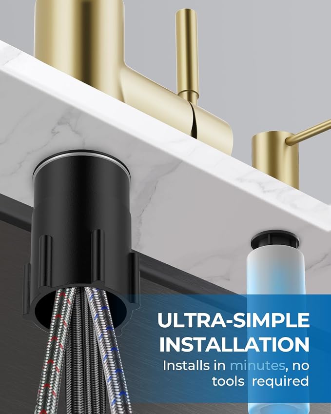 WEWE Kitchen Faucet with Pull Down Sprayer and Soap Dispenser, Gold High Arc Single Handle Stainless Steel Sink Faucet, Suitable for Farmhouse, RV & Laundry