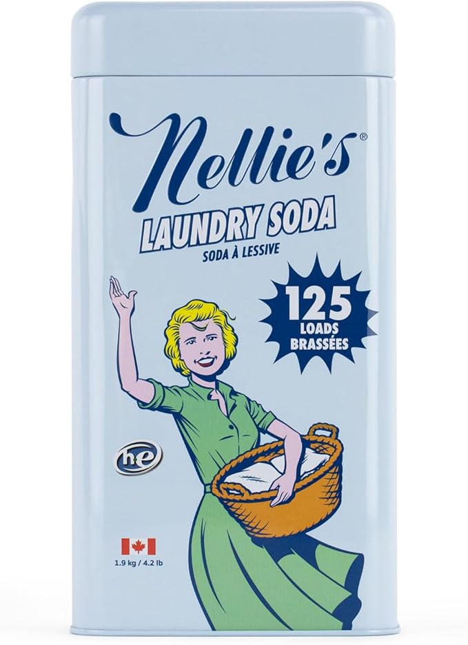 Nellie's Laundry Soda | Laundry Detergent Powder, 125 Load | Made in Canada | Septic-Safe, HE Compatible & Fragrance-Free - Concentrated Formula - Simple, Safe ingredients