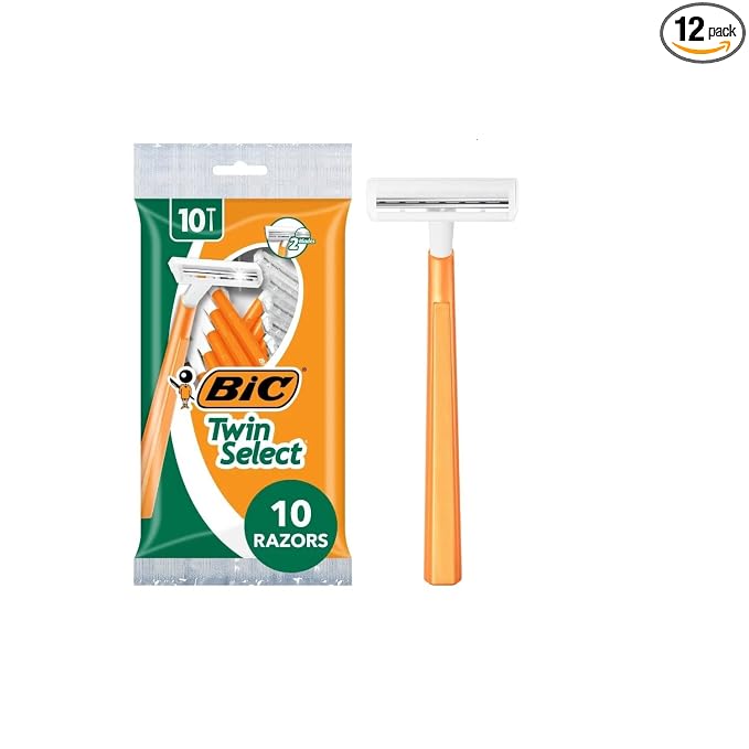 BIC Twin Select Disposable Razors; 2 Blades For a Smooth and Comfortable Shave; Sensitive Skin; Green Handle; 10 Piece Razor Set