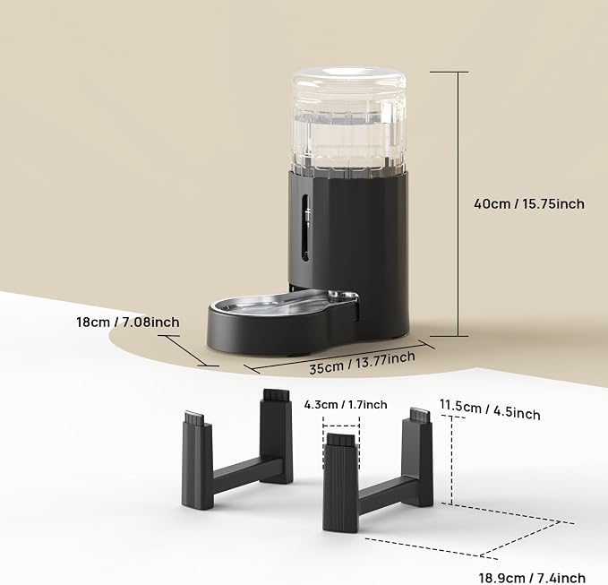 CZPET Elevated Dog Water Bowl Dispenser for Large Dogs (8L+Stand, Black) | With Stainless Steel Bowl Gravity Waterer, Large Capacity and Drinking Area Noise-Free for Pets