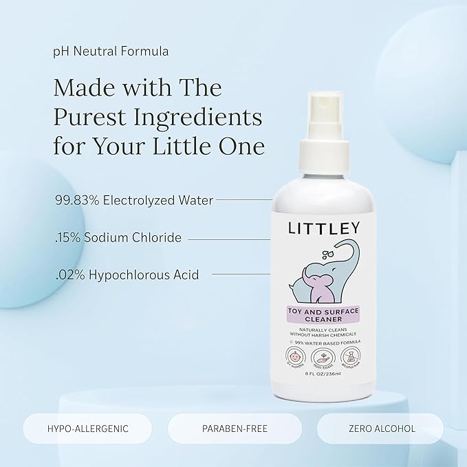 Littley Toy & Surface Cleaner | Alcohol-Free HOCl Spray for Baby Toys & High-Touch Surfaces | Fragrance-Free Formula | Gentle Cleaning for Everyday Messes | 8 oz