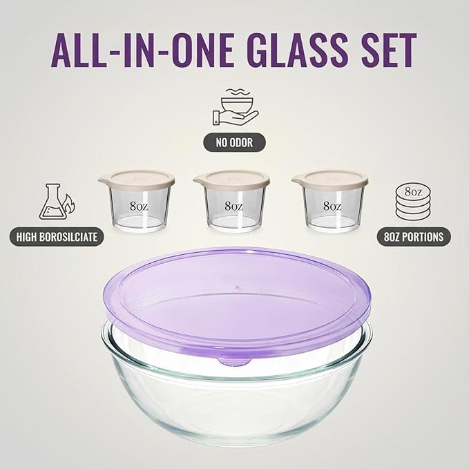 6QT Extra Large Glass Mixing Bowls Clear Glass Salad Cooking Bowls for Kitchen Salad Bread Storage with 8oz Small Bowls,Ideal for Kitchen Storage ﻿