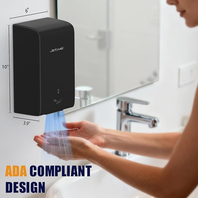 JETWELL ADA Compliant Hand Dryer, ABS Plastic Cover Hard Wired Design, AC 110V-130V JW2825 (Black)