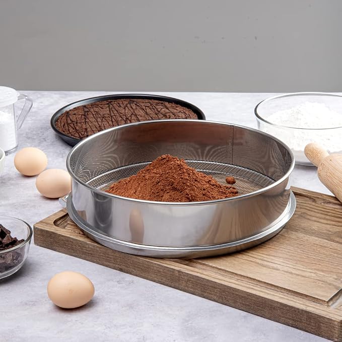 Restaurantware Met Lux 12 Inch Sifter Strainer 1 Durable Flour Sieve - Easy To Use 3mm Holes Aluminum Extra Fine Mesh Strainer Withstands Cold Temperatures