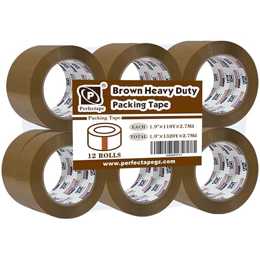 PERFECTAPE Heavy Duty Brown Packing Tape 12 Rolls, Total 1200M, 2.7 mil, 1.88 inch x 100 Meters, Ultra Strong, Refill for Packaging and Shipping | Total 1200 meters, 2.7 mil, Ultra Strong, Refills for Moving, Packaging and Shipping