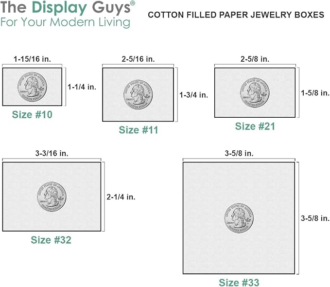 TheDisplayGuys - 100-Pack #10 Cotton Filled Cardboard Paper Jewelry Boxes Gift Case - Matte White (1.9" x 1.3" x 0.7") - for Shipping or Storage